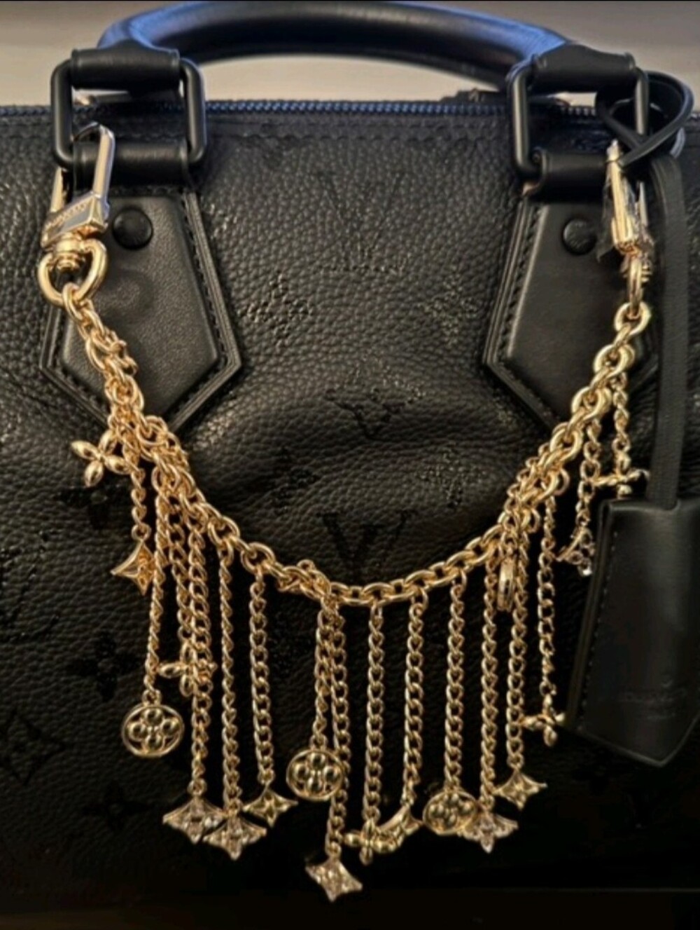 Monogram Gold Fringe Charm Bag Chain w/Logo